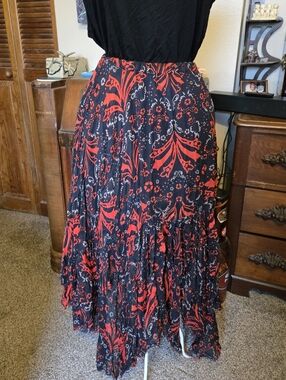 Free People Red and Black Floral Tiered Maxi Skirt - Women